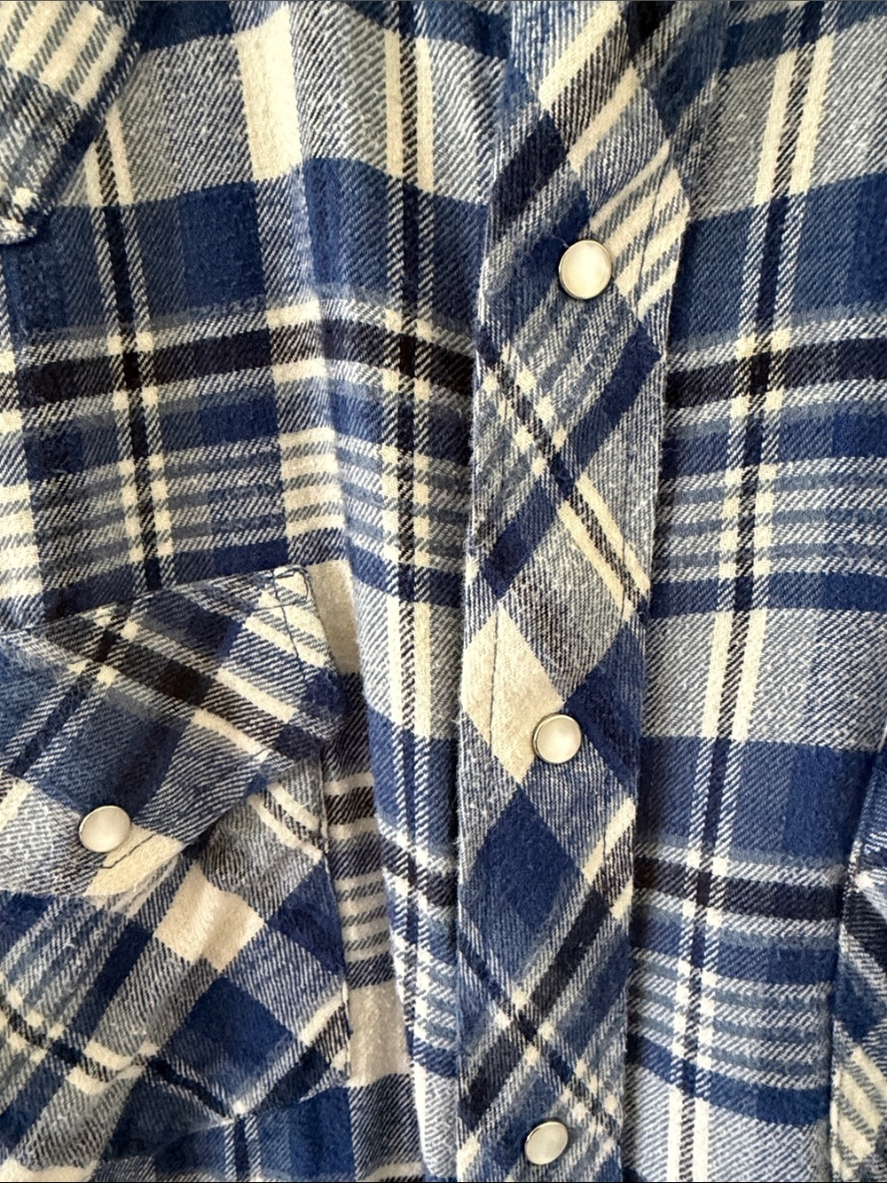 Wrangler Western Shirt Men’s Large Blue White Plaid Flannel Pearl Snap Large - Picture 6 of 9
